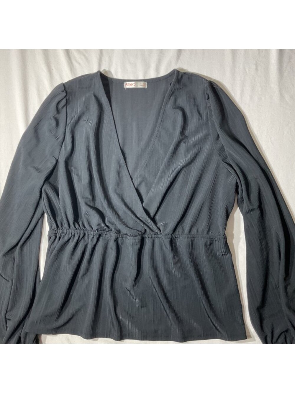 Intempo Womens Black Long Sleeve Wrap Blouse XL With Elastic Waist & Flowy Fit